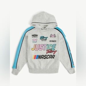 Justice x NASCAR Girls Fleece Hoodie NWT XS 5/6 Pearl Heather Colorblock